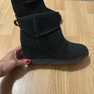 UGG Black Suede Wedged Winter Boots